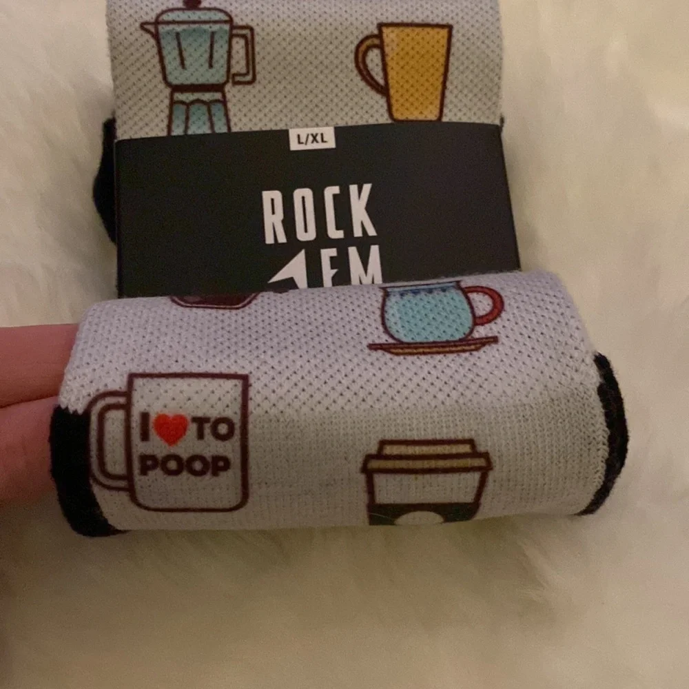 Rock ‘Em Socks I love to Poop I love coffee Mean Muggin'